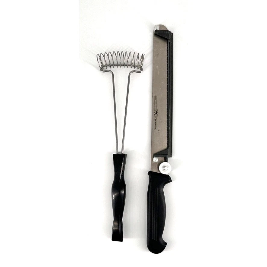 Montana Italy Stainless Steel Bread Knife + Vintage Spring Whisk Black Handle