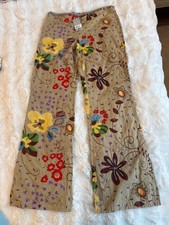 Vtg Alberta Ferretti Hand Beaded Floral Art Pants 8 Italy AOP Designer 90s Y2K