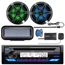 JVC Marine Bluetooth CD Radio  Cover, 2x LED Black Speaker, Tuner,Antenna, Wire