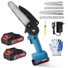 2 Batteries 6/4 Inch Mini Cordless Chainsaw Electric One-Hand Saw Wood Cutter UK