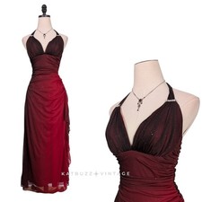 Vintage Prom Dress Maxi Gown 4 Red Ombre Fairy Goth Grunge Y2K Ruffle Halter