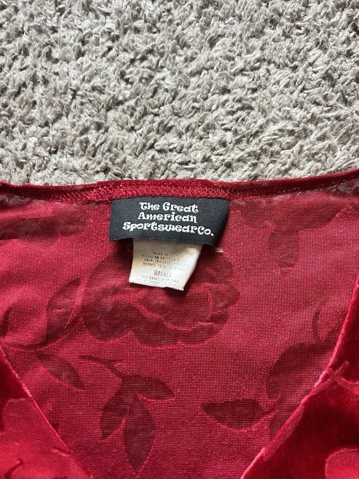 Top Vintage Años 90 Y2K Rojo Floral Terciopelo Manga Campana Romántico Grunge Bruja Gótica Foto 3 de 4