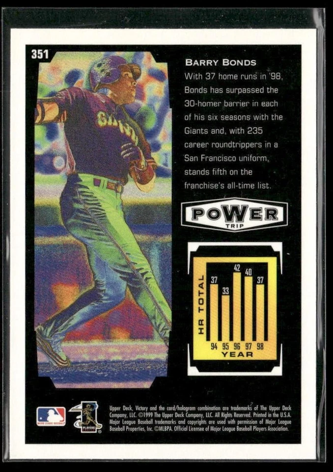 1999 Upper Deck Victory Barry Bonds #351 San Francisco Giants - Image 2 of 2