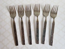 Vtg Lot of 6 Stainless Steel Dalmatia by Present Salad Forks Japan Floral