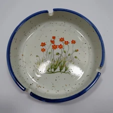 Vintage ceramic speckled ashtray w/flowers by Counterpoint made in Japan in EUC