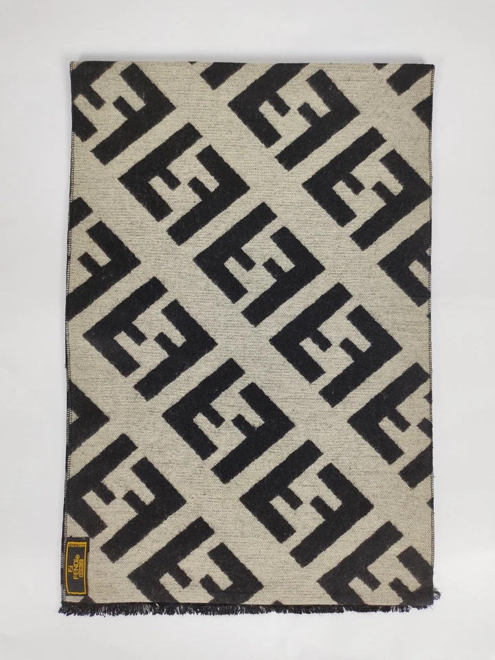 Bufanda de invierno FENDI genuina vintage estampada negra/gris lana cachemira Foto 3 de 4