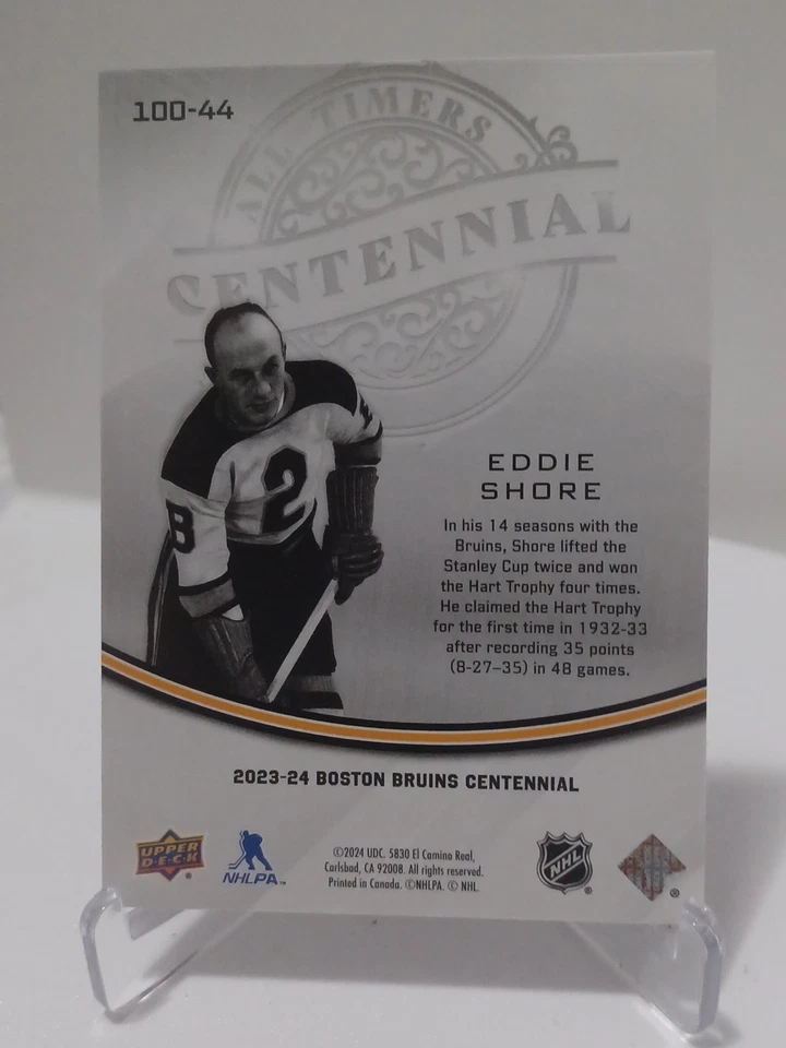 2023-24 Upper Deck Boston Bruins Centennial All Timers Eddie Shore #100-44 Gold - Image 2 of 2