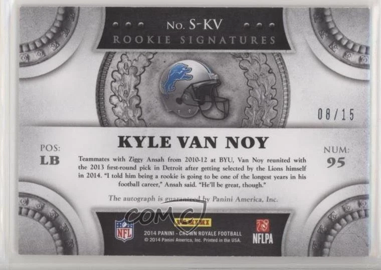 2014 Panini Crown Royale Rookie Signatures Gold Plaid /15 Kyle Van Noy Auto RC - Image 2 of 2