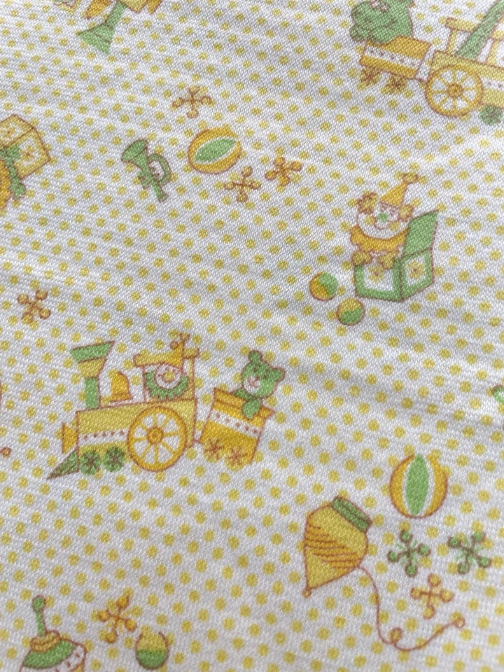 Manta de bebé vintage Carters 100 % algodón trenes juguetes osos amarillo verde - 31x30 Foto 2 de 4