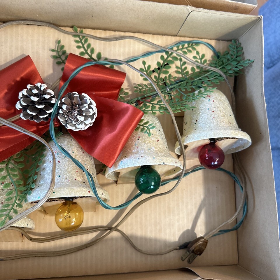 Lot Of 2 NOS Vintage Christmas Charm Bells Light Up Swag in Box