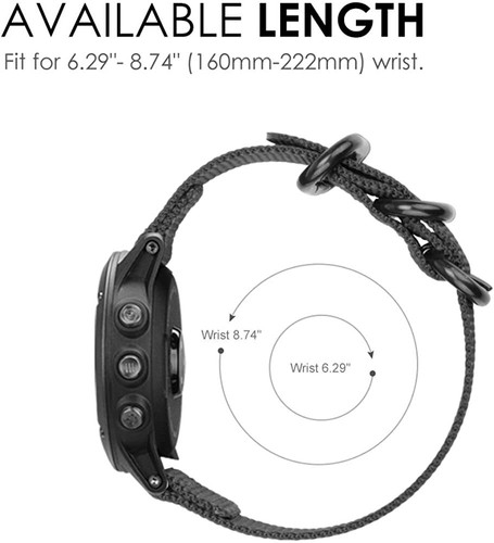 Band for Garmin Fenix 5X/5X Plus/3/3 HR Woven Nylon Adjustable Replacement Strap - Picture 8 of 17