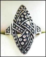 Ladies Vintage Marquise Shaped Bumpy Sterling Silver Ring  Size 6.5
