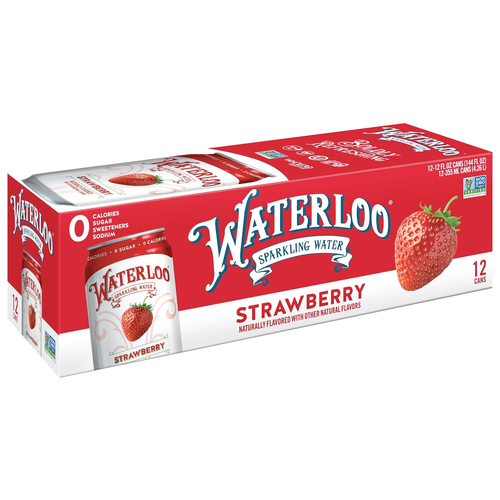 Waterloo Sparkling Water, Strawberry Naturally Flavored, 12 Fl Oz Cans, Pack of