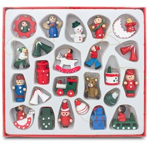 Boîte de 24 Pcs Figurines de Bois Ornement Suspendu Arbre Noël Peintes à la Main