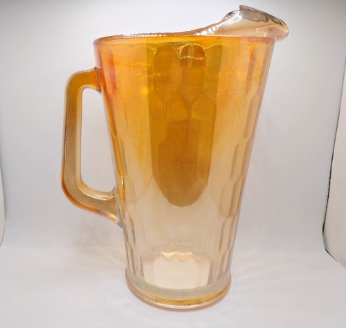 Vtg Jeanette Honeycomb Optic Hex Carnival Glass Heavy Pitcher Iridescent 1950s