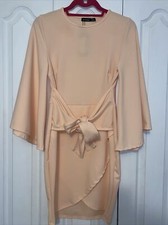 NWT Boohoo Women’s Light Pink Long Flare Sleeve Tie-Front Short dress US 6