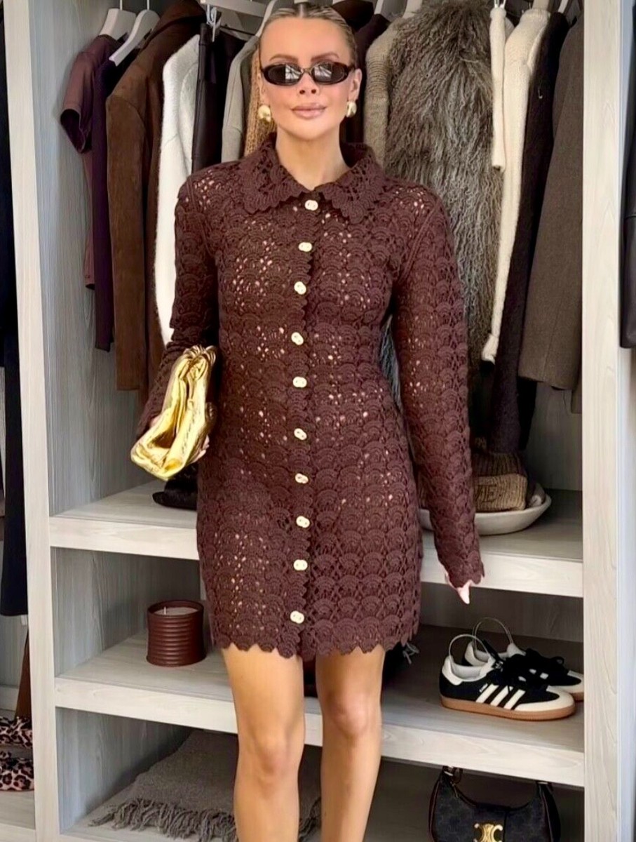 hm brown crochet dress H&M Edition Brown Crochet Fringe Dress UK L main image 1
