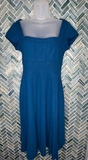 WOMENS SUSANA MONACO TEAL BLUE 100% WOOL CAP SLEEVE PLEATED ZIP MIDI DRESS 8