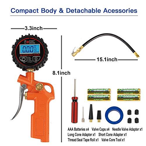 FOVAL Digital Tire Inflator with Pressure Gauge 250 PSI Air Chuck