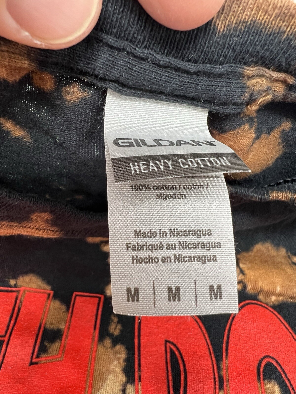 FILA T shirt manica corta Death Row Records tie dye candeggina nera marrone e rossa media M