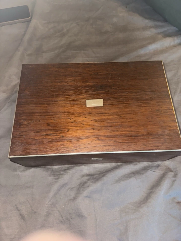 Caixa de joias folheada a pau-rosa antiga do século XIX escrita cômoda - Imagem 3 de 4