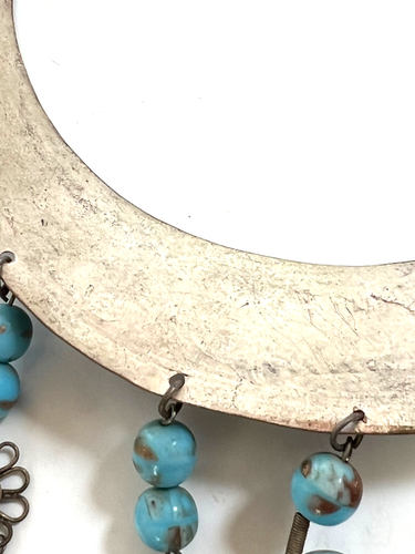 Vintage Hmong Miao Torque Silver Plate Cuff Necklace Blue Beads Beaded Choker - Picture 14 of 14