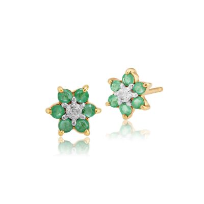 Gemondo Blumen Runde Smaragd & Diamant Cluster Ohrstecker in 9 Karat Gelbgold
