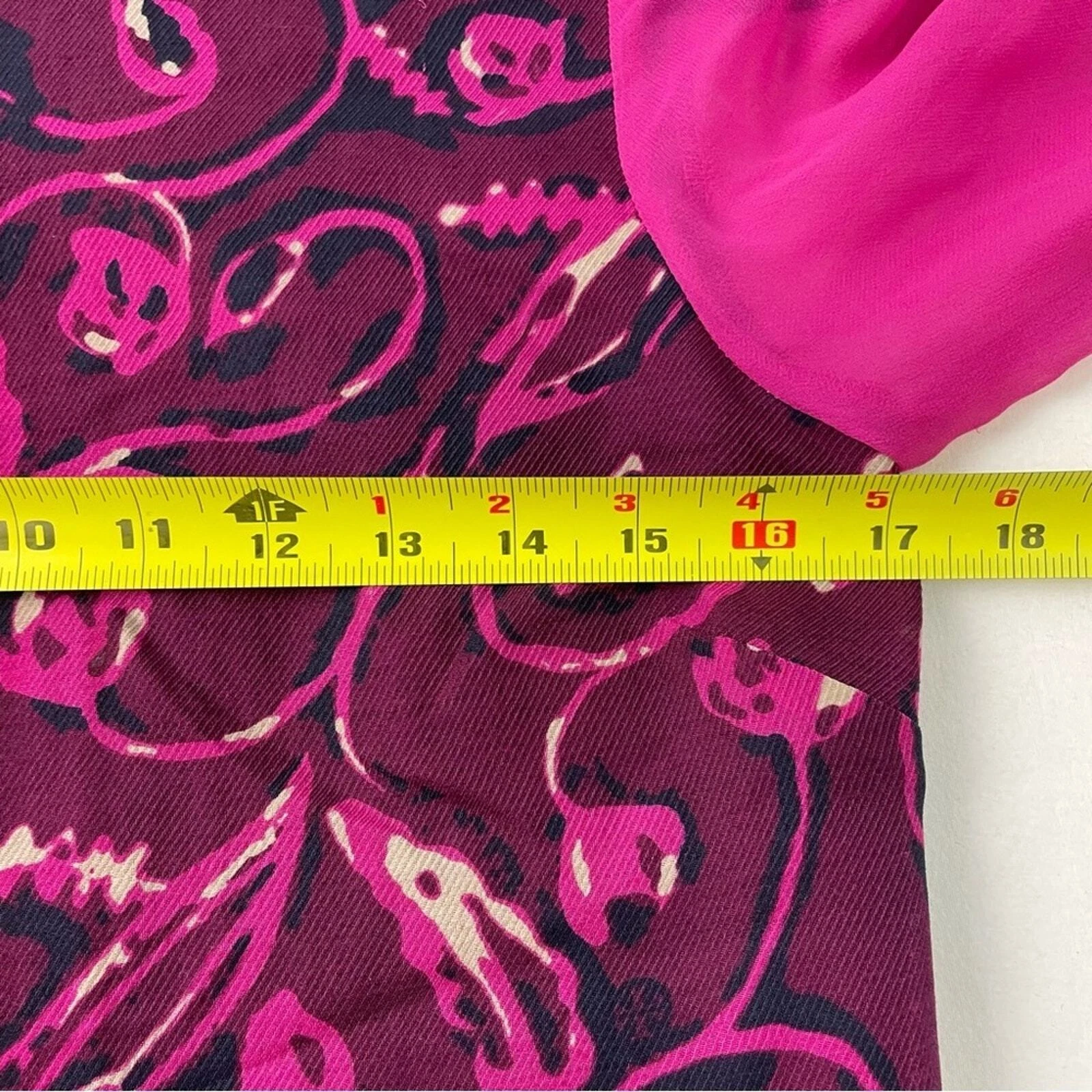 Mini abito da donna Tory Burch viola nero floreale collo puff manica lunga taglia 2