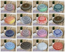 22" Round Floor Cushion Cover Cotton Pillowcase Flower Mandala Boho Cushion case