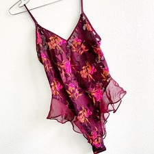 VICTORIAS SECRET vintage gold label bodysuit teddy floral burn out ruffles S