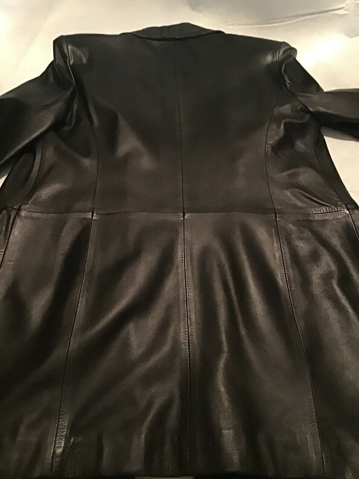 VINTAGE Leather Coat Women 44 Black - image 4
