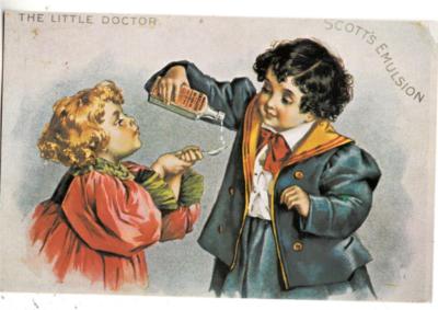 J34. Reproduktion Werbe Postkarte.   Scotts Emulsion. Der kleine Doktor.