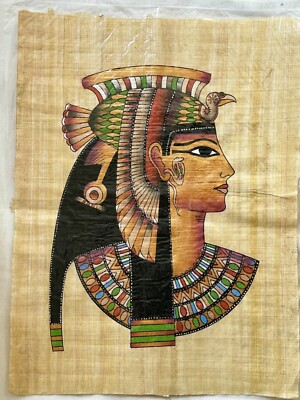 Egyptian Papyrus Paper Painting Pharaoh Queen Cleopatra Handmade 13''X17''