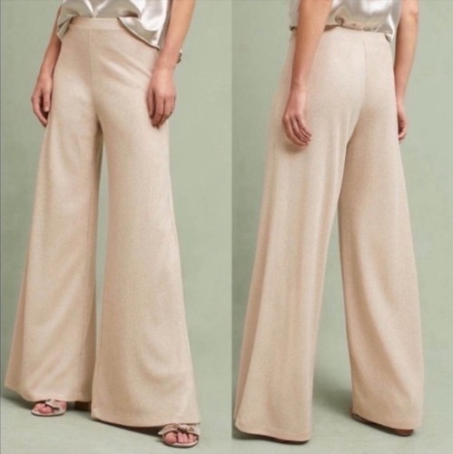Anthropologie Feather Bone Tavi Wide Leg Gold Shimmer Pants NWT Woman’s Sz S - Picture 3 of 14