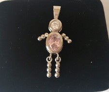 Vintage Sterling Silver Boy Oval June Birth Stone CZ Pendant Charm