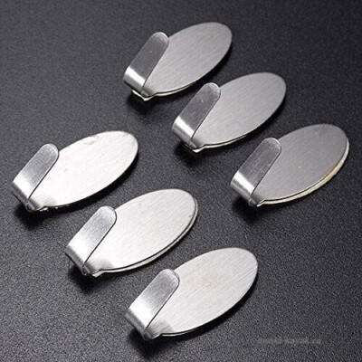 6x selbstklebende Metall Haken Aufhänger zum Aufkleben Tür Wand Bad Küche oval