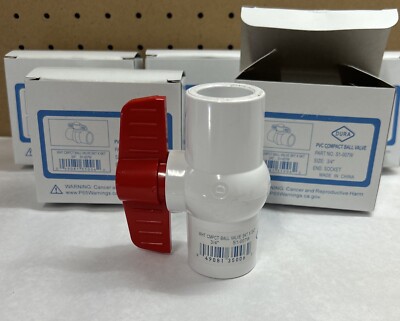 3/4'' Inline PVC Ball Valve, Compact T-Handle Shut-Off Valves Slip Sch80 (5qty)