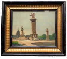 1929 FRENCH IMPRESSIONISM Oil Paris Alexandre III Dome Rare Vintage Art