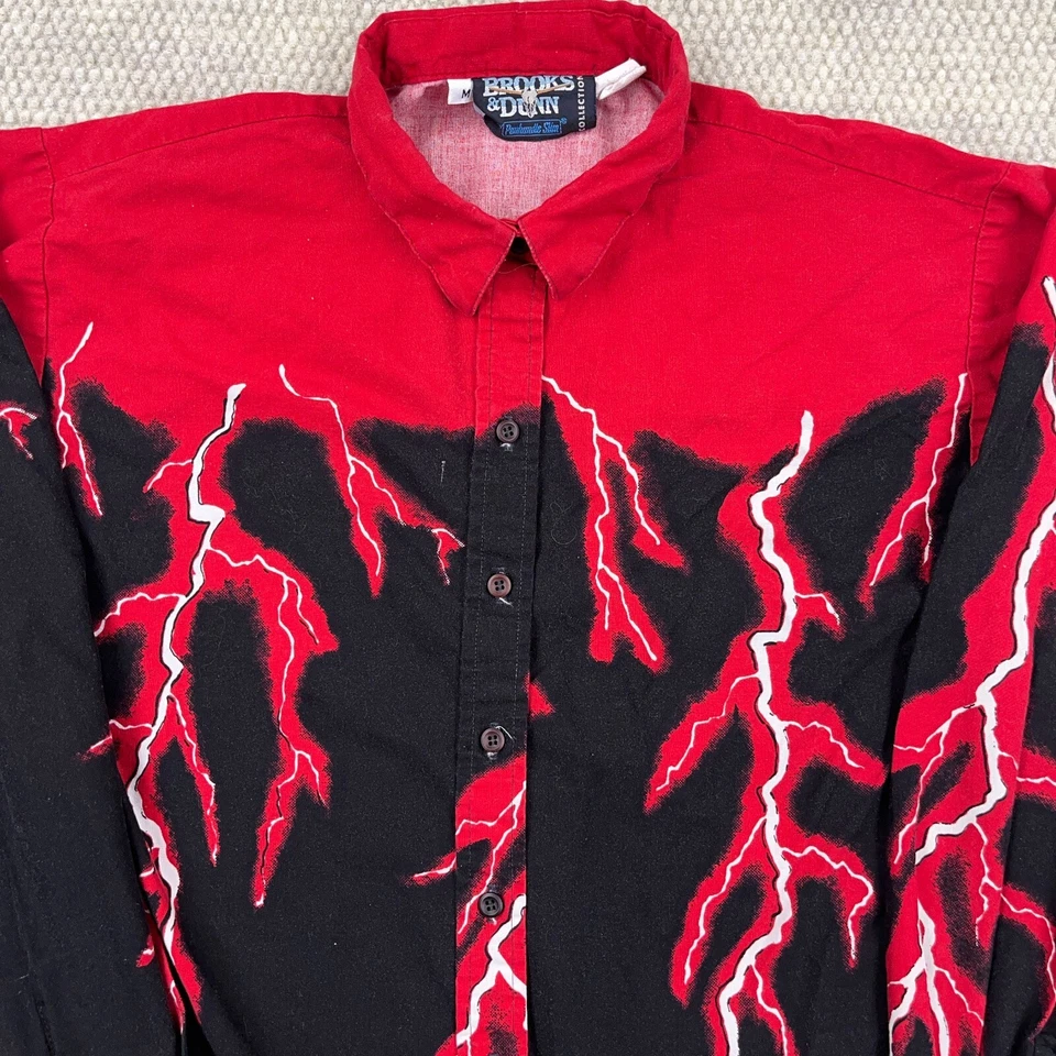 Camisa Western Brooks & Dunn Vintage Mujer Mediana Roja Negra Abotonada Relámpago Foto 3 de 4