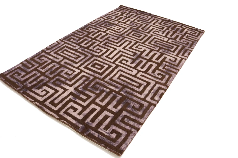 Brown Geometric Design Office 5x8 Contemporary Carpet Hand-Tufted Modern Rug - Image 3 of 4