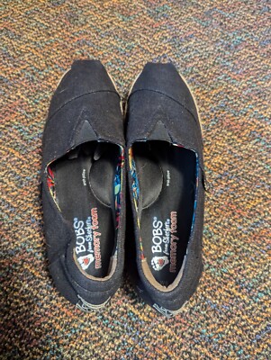 Skechers BOBS Size W9 Black Memory Foam Espadrille Wedge Shoes SN 34101   