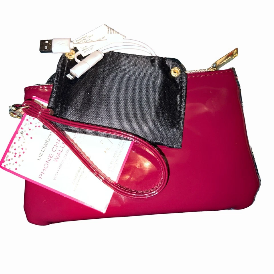 Muñequera billetera de carga para teléfono Liz Claiborne con protección RFID patente roja oscura Foto 3 de 4