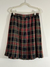VTG Carole Little Wool Blend Skirt Size 12 Knit Pleated Red Plaid Pull On