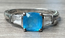 Signed Vintage Sterling 925 Sky Ice Blue Topaz White Topaz Accents Ring SZ 8 3g