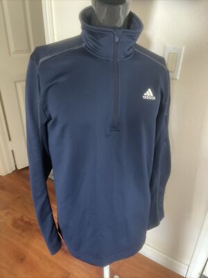 ADIDAS Jacket Mens MedNavy Blue Soccer Track Pullover 3 Stripe 1/4 Zip Golf