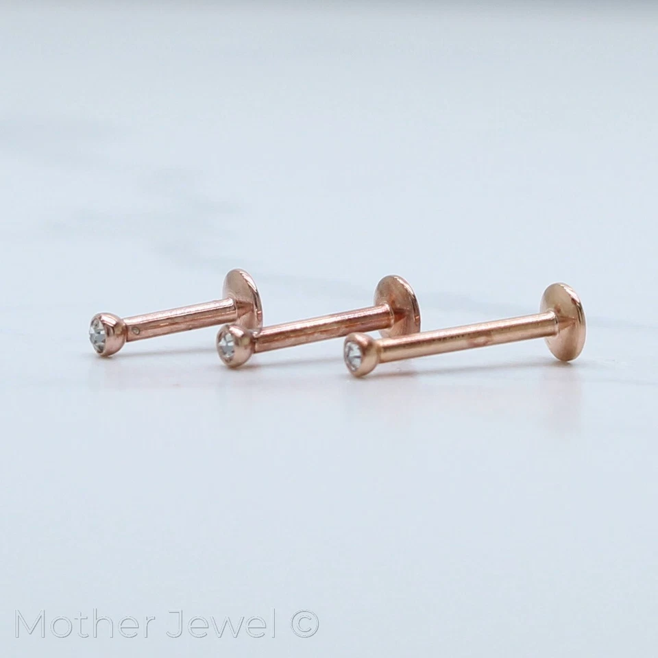 PENDIENTE CARTÍLAGO LABRET TRAGUS MONROE DIAMANTE SIMULADO GP ORO ROSA 16G Foto 4 de 4