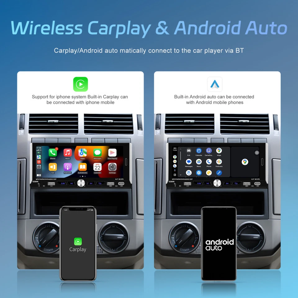 6.9" Autoradio 1Din Touchscreen Wireless Apple Carplay Android Auto FM Bluetooth - Bild 2 von 4