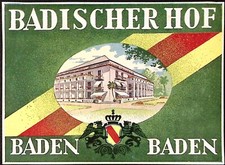 Vintage Germany Baden-Baden Badischer Hof Vintage Luggage Label 6"W