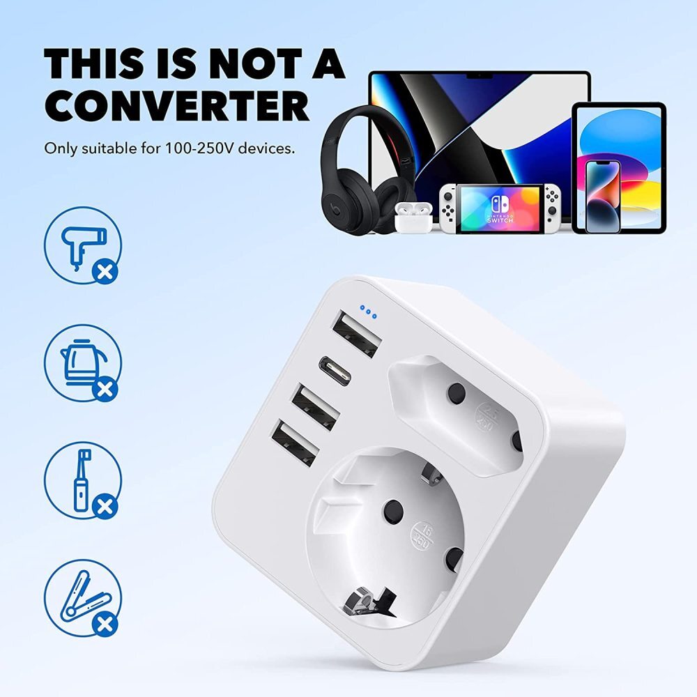 Unidapt Reiseadapter Typ G – 2 Stück, Von EU Auf UK-Stecker, Für Großbritannien, Irland, Dubai Etc. (max. 3120W)