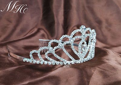 Heart Tiaras Crowns Hair Combs Handmade Crystal Wedding  display picture 3